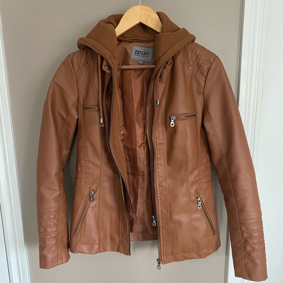 Brown/tan faux leather jacket, size small - Picture 3 of 11